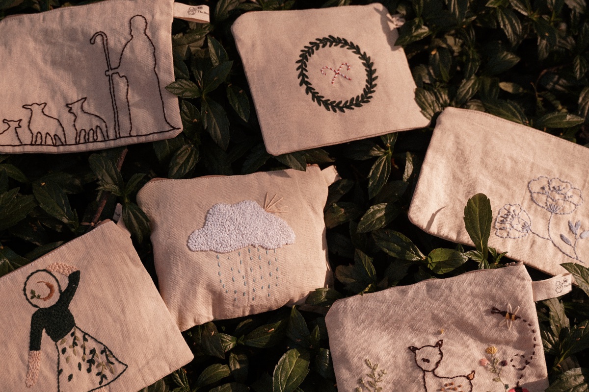 Handmade embroidered pouches from Sheba Atelier